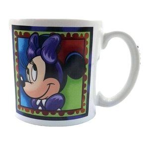 Disney World Minnie Mouse Mug White 4" Bashful Shy Purple Dress Bow Round